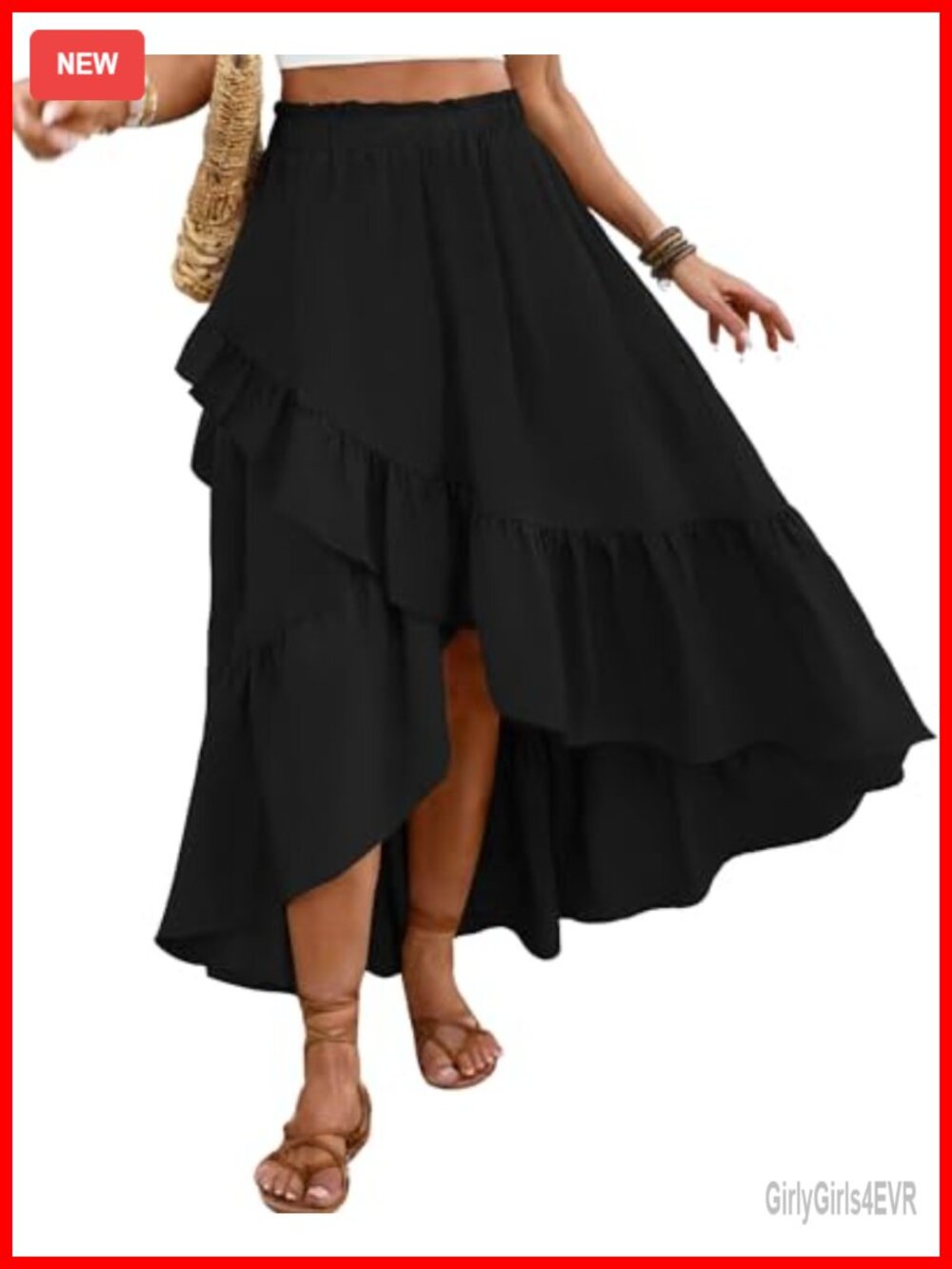 Women's Asymmetrical Wrap Maxi Skirt High Low Ruffle Hem Western